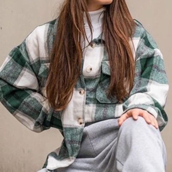 Plaid Stripe green Oversized Flannel Shirt Shacket - Picture 15 of 16